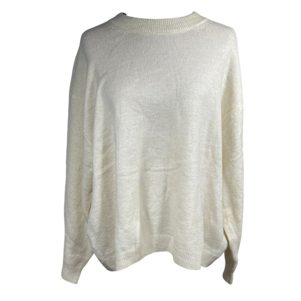 New H&M Crew Neck Sweater Women's Cream Long Sleeve Wool Blend Size XL